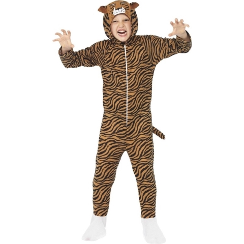 Smiffy's Tijger Kostuum - onesie - kinderen - dierenpak - verkleedkleding - dieren 130-143 (7-9 jaar) -