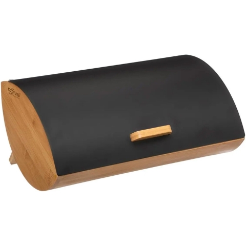 Broodtrommel - zwart - ,met afsluitbare klep - 35 x 23 x 17 cm - bamboe - vershoudtrommel -