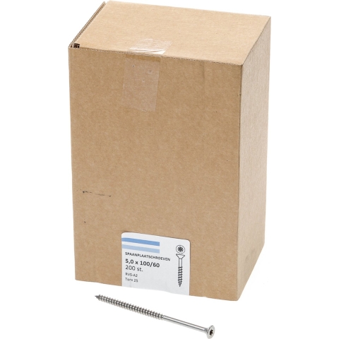 Hoenderdaal Spaanplaatschroef Rvs-A2 Pk Torx TX25 5.0X100/60 | 200 stuks - 0206.30.42601
