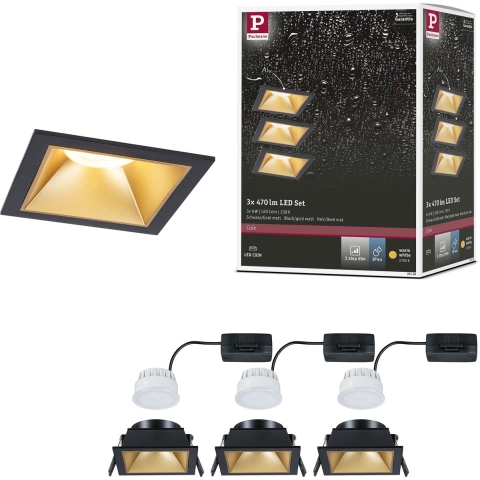 Paulmann 93129 Cole LED-inbouwlamp Set van 3 stuks LED 6 W Zwart, Goud (mat)