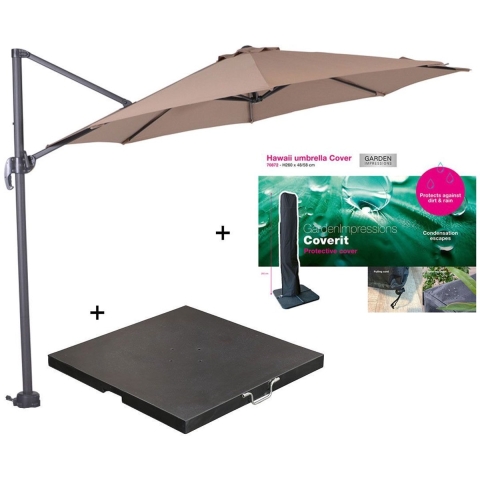 Garden Impressions Hawaii parasol S Ø300 taupe + 80kg voet en hoes