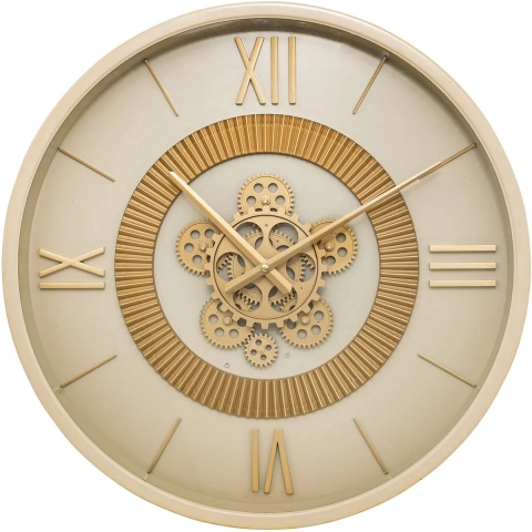 Wandklok/muur klok Roma Dua - Vintage Metal - Dia 50 cm - metaal/glas - beige/goud -