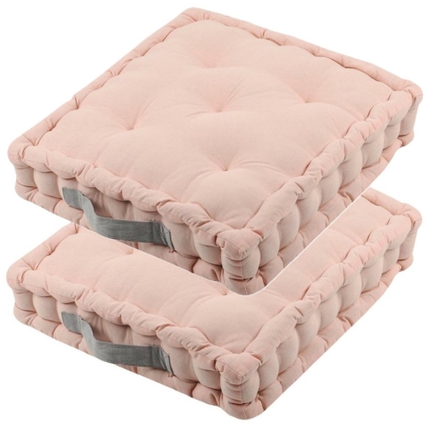 Stof Textile Vloerkussen DUO - 2x - roze - katoen - 45 x 45 x 10 cm - vierkant - Extra dik -