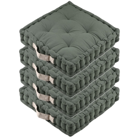 Stof Textile Vloerkussen DUO - 4x - olijfgroen - katoen - 45 x 45 x 10 cm - vierkant - Extra dik -