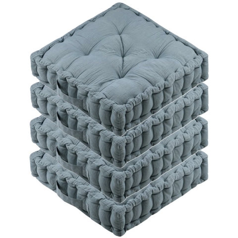 Stof Textile Vloerkussen Maxime - 4x - blauw - katoen - 45 x 45 x 10 cm - vierkant - Extra dik -