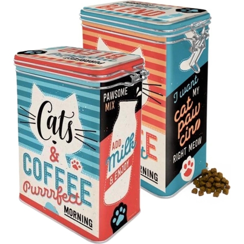 Nostalgic Art Bewaarblik - 2x - voor kattenvoer/kattenbrokken - 1,3 liter - voorraadblik -