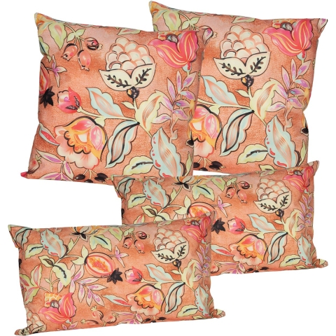Sierkussen set voor binnen/buiten - 4x stuks - wild flowers - terracotta - tuinkussens -