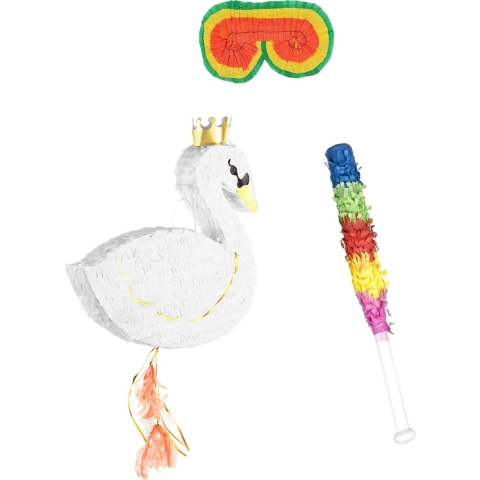 Verjaardag Pinata Zwaan van 43 x 49 cm - set met stok en masker -