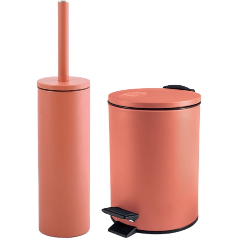 Badkamer/toilet accessoires set - WC-borstel en pedaalemmer 3L - metaal - terracotta -