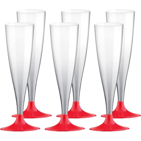 Champagneglazen - 60x - plastic - 140 ml - rood - herbruikbaar -