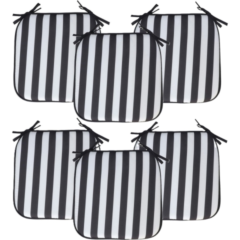 Stoelkussen Anna - 6x - binnen/buiten - zwart/wit - 39 x 39 x 3 cm - polyester -