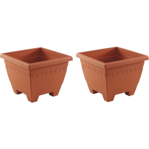 Set van 2x stuks terracotta vierkante plantenpotten/bloempotten Lima 40 cm kunststof -