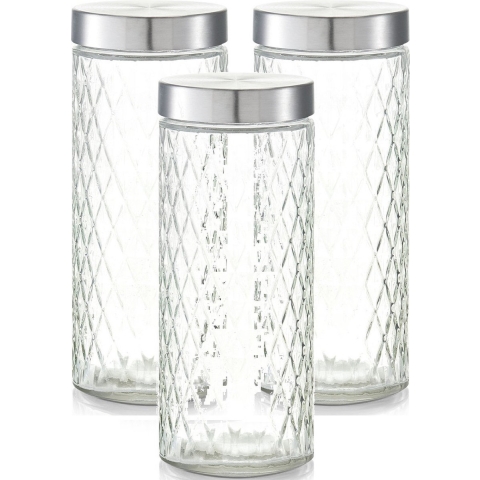 3x Glazen voorraadpotten/bewaarpotten 2000 ml geruit 11 x 27 cm -