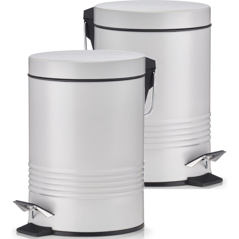 2x Grijze vuilnisbakken/pedaalemmers 3 liter van 17 x 25 cm -