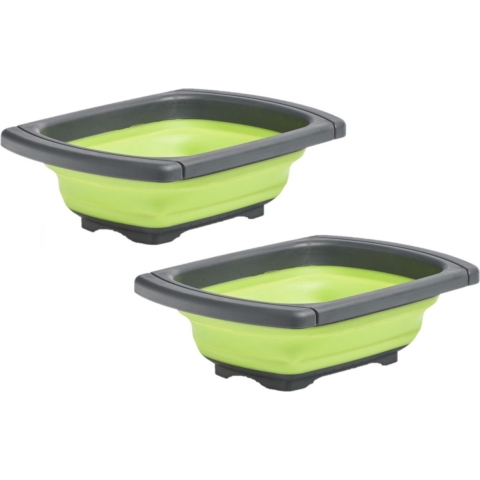 Set van 2x stuks opvouwbare vergieten/zeven grijs/groen 44 x 29 cm -