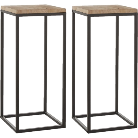 Mica Decorations Bijzettafel - Set van 2x stuks - vierkant - hout en metaal - 35 x 81 cm -