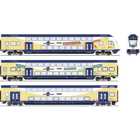 Roco 6210105 H0 3-delige set dubbeldekswagons van de metronoom 2e klas DBPza, 2e klas DBDpza, stuurstandrijtuig 1e/2e Klasse DABpbzkfa