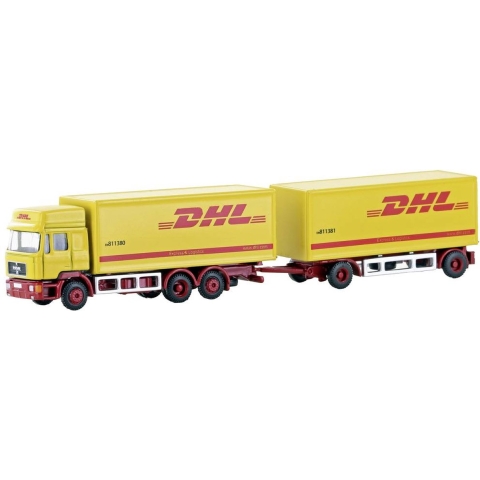 Minis by Lemke LC4607 N Vrachtwagen MAN F90 3-assige koffer-hangertrein DHL