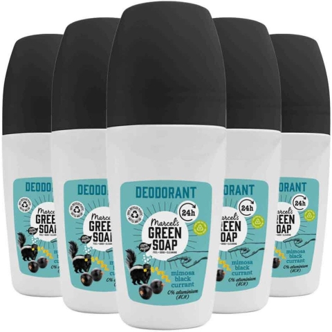5x Marcel's Green Soap Deodorant Roller Mimosa&Blackcurrant 50 ml