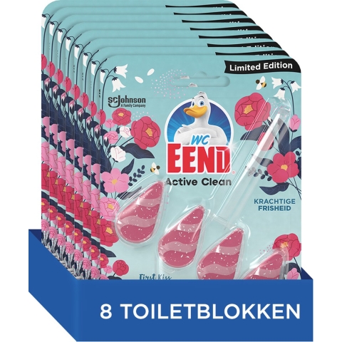 8x WC Eend Active Clean Toiletblok First Kiss Flowers 38,6 ml