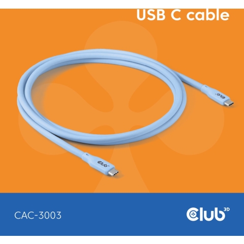 club3D USB-C-kabel USB-C stekker 2 m Blauw CAC-3003