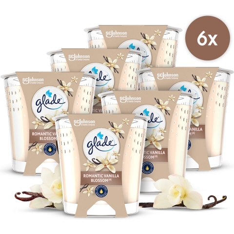 6x Glade Vegan Geurkaars Romantic Vanilla Blossom 100% Raapzaadwax 112 gr