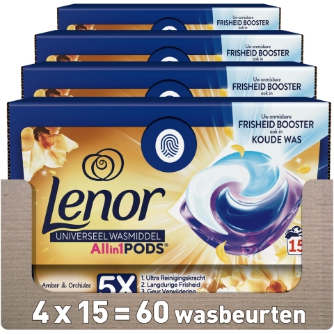 4x Lenor Wasmiddel All-in-1 Pods Amber&Orchidee 15 stuks