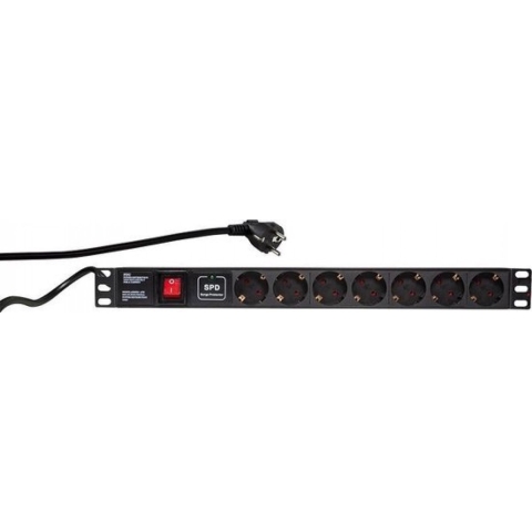 LogiLink PDU7C01 19 inch Stekkerdoos voor patchkast 1 HE Geaarde contactdoos Aluminium profiel, Met schakelaar, Vast inbouw Zwart