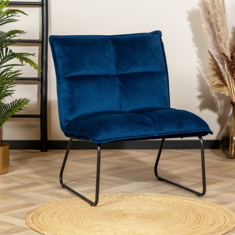 Bronx71 Velvet fauteuil Malaga donkerblauw