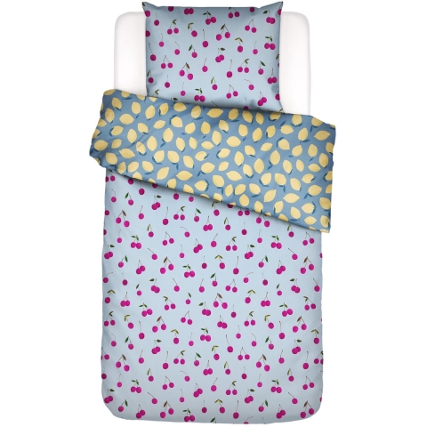 Essenza Zesty cherry Dekbedovertrek 140 x 220 cm - Ijsblauw