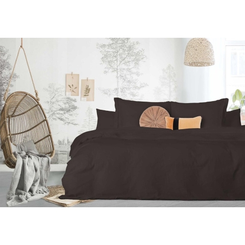 Elegance Dekbedovertrek Uni Percal Katoen Met Bies brown