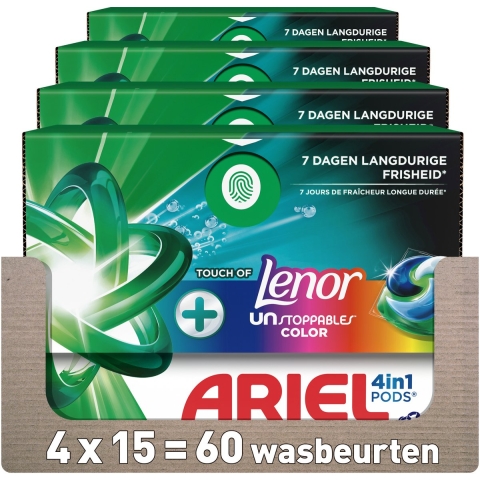 4x Ariel 4in1 Wasmiddel Pods Color Lenor Unstoppables 15 stuks