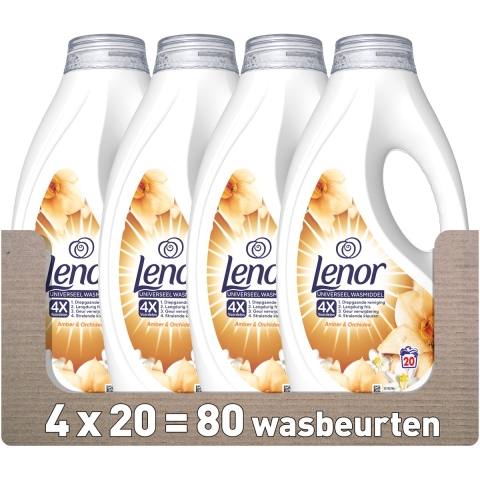4x Lenor Vloeibaar Wasmiddel Amber&Orchidee 20 Wasbeurten 900 ml