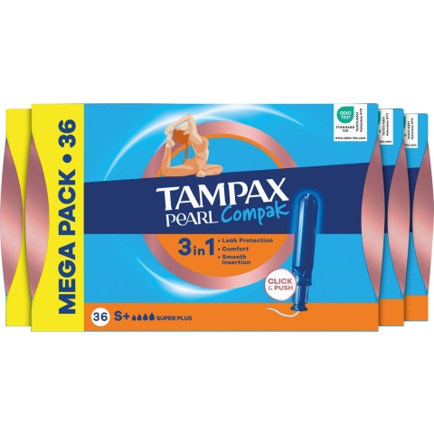 4x Tampax Pearl Compak Super Plus Tampons met Inbrenghuls 36 stuks