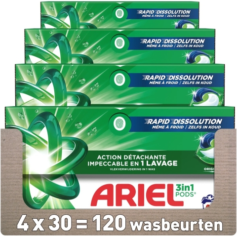 4x Ariel 3in1 Wasmiddel Pods Original 30 stuks