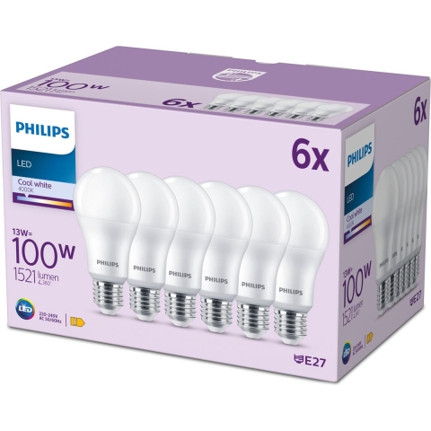 Philips Lighting 9290023069 LED-lamp Energielabel E (A - G) E27 Peer 13 W = 100 W Neutraalwit (Ø x l) 60 mm x 120 mm 6 stuk(s)