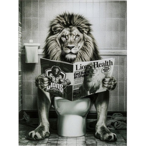 Kare Glasschilderij Bath Lion 60x80cm