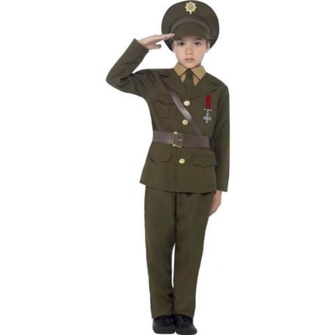 Carnaval verkleed Leger officier kostuum - voor kinderen - groen - met pet - soldaat/militair 145-158 (10-12 jaar) -