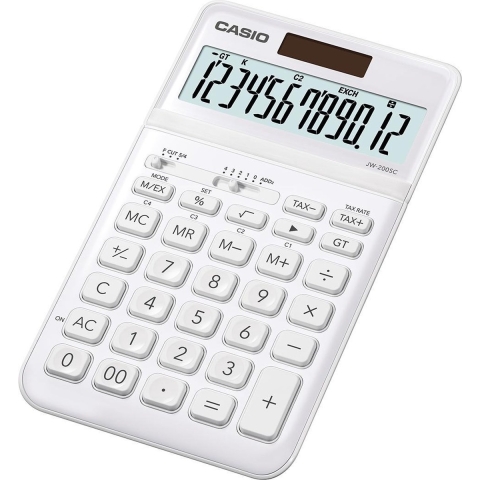 Casio JW-200SC Bureaurekenmachine Wit Aantal displayposities: 12 werkt op zonne-energie, werkt op batterijen (b x h x d) 109 x 11 x 184 mm