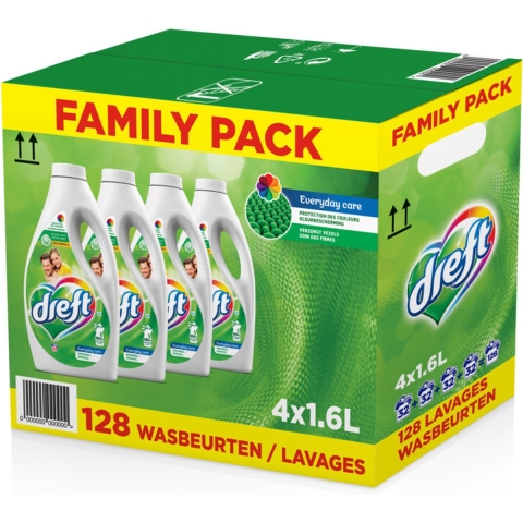 2+2 gratis: Dreft Vloeibaar Wasmiddel Regular Family pack 4 x 32 wasbeurten = 128 wasbeurten