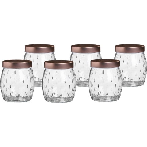 Voorraadpot/bewaarpot Beau - 6x - 1L - glas - koperen deksel - D13 x H13 cm -