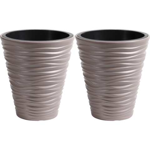 Plantenpot/bloempot Sand Dunes - 2x - buiten/binnen - kunststof - beige - D30 x H33 cm -