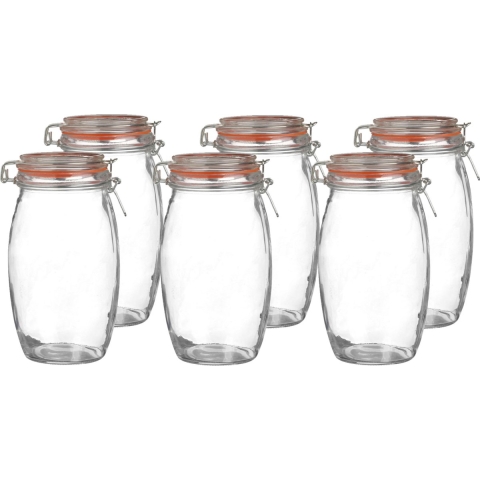 Voorraadpot/bewaarpot - 6x - 1.3L - glas - met beugelsluiting - D13 x H22 cm -