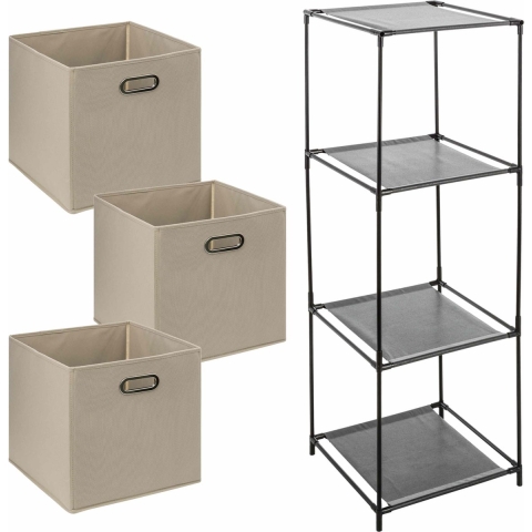 Kastmandjes/opberg mandjes - taupe - 3x stuks van 29 Liter - In rekje van 34 x 98 cm -