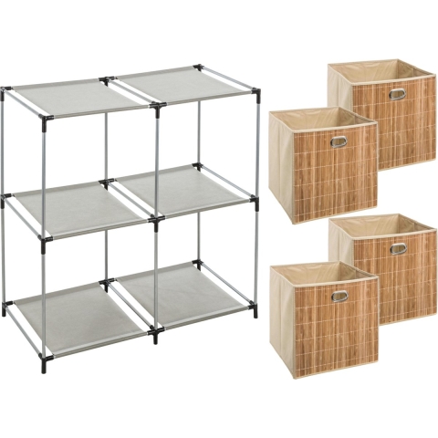 Kastmandjes/opberg mandjes - lichtbruin - 4x stuks van 29 Liter - In rekje van 67 x 68 cm -