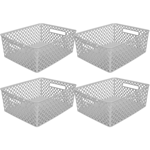 5Five Opbergmand/box van kunststof - 4x - grijs - 29 x 35 x 13 cm - 11 liter -
