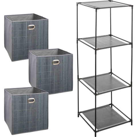 Kastmandjes/opberg mandjes - grijs - 3x stuks van 29 Liter - In rekje van 34 x 98 cm -