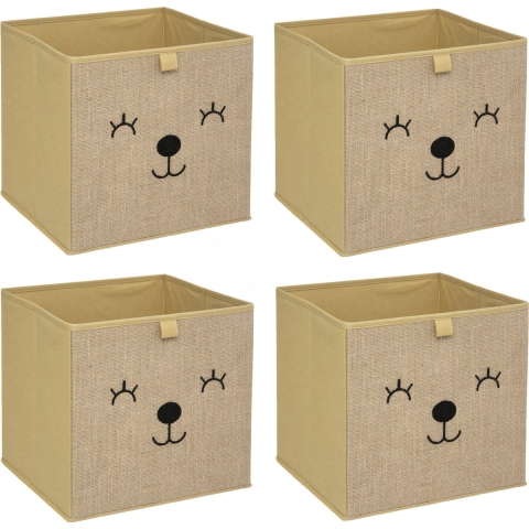 Opbergmand/kastmand beer- 4x - voor kinderen - karton/kunststof - bruin - 30 x 30 x 30 cm -