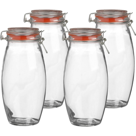 Voorraadpot/bewaarpot - 4x - 1.9L - glas - met beugelsluiting - D12 x H25 cm -