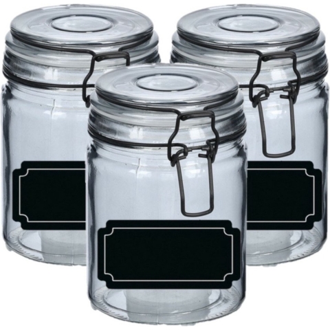 Weckpotten/inmaakpotten - 4x - 250 ml - glas - met beugelsluiting - incl. etiketten -